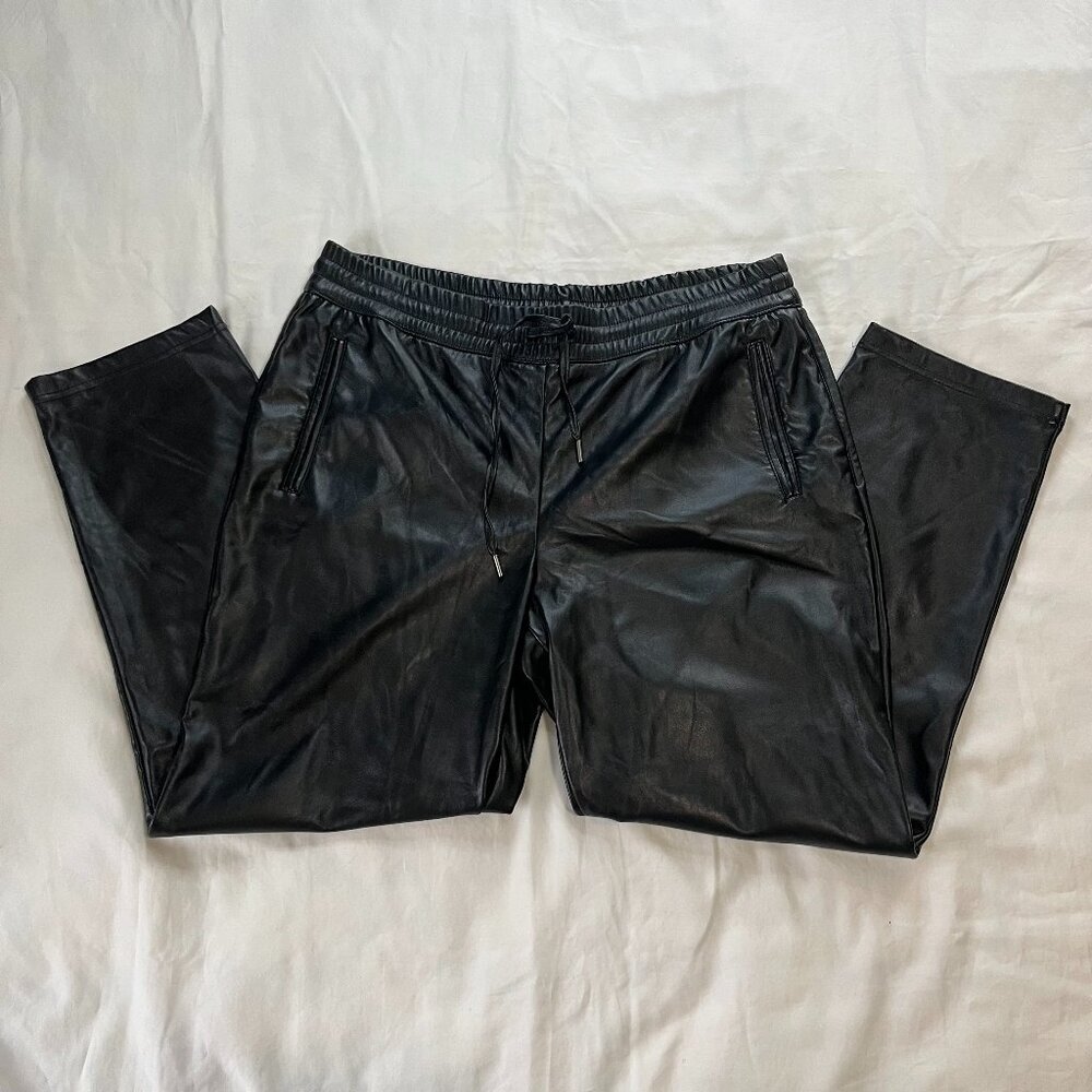 Rachel Zoe Black Faux Leather High Waist Lightweight Joggers | Size L